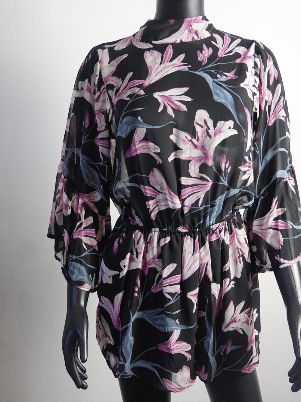 Floral Black & Pink Smocked Waist Jumpsuit